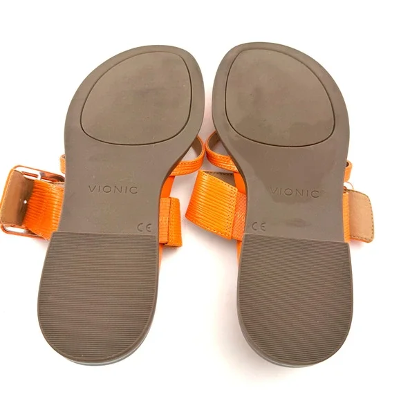 Vionic Julep Orange Leather Thong Buckle Flat Sandals Women's Size 7.5 - Picture 4 of 5